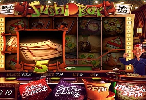 Игровой автомат Sushi Bar - призовая комбинация на линии Призовая комбинация на линии в игровом автомате Sushi Bar