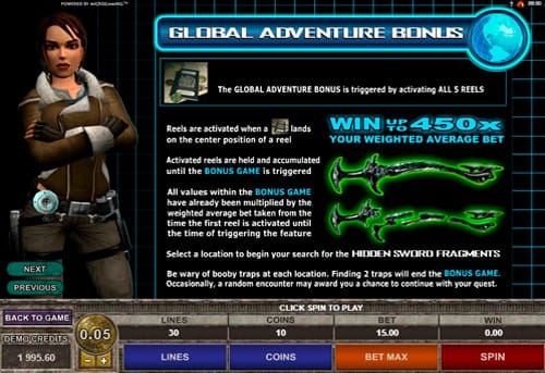 Первая бонусный раунд в игровом автомате Tomb Raider 2